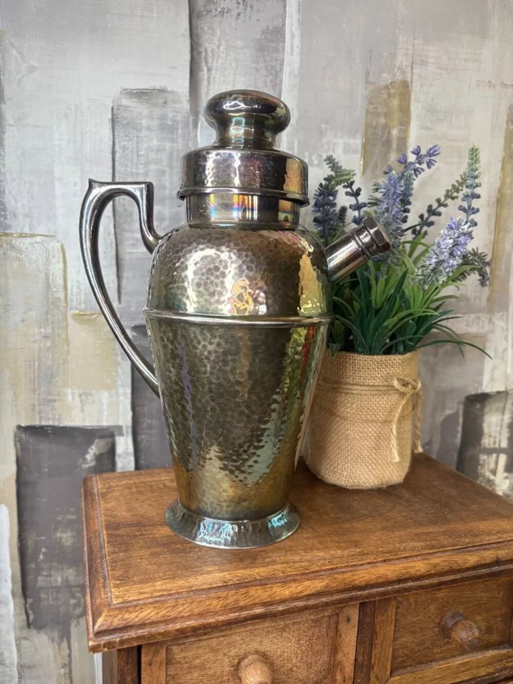 Vintage Art Deco Apollo EPNS Bernard Rice's Sons Cocktail Shaker 4339 Hammered